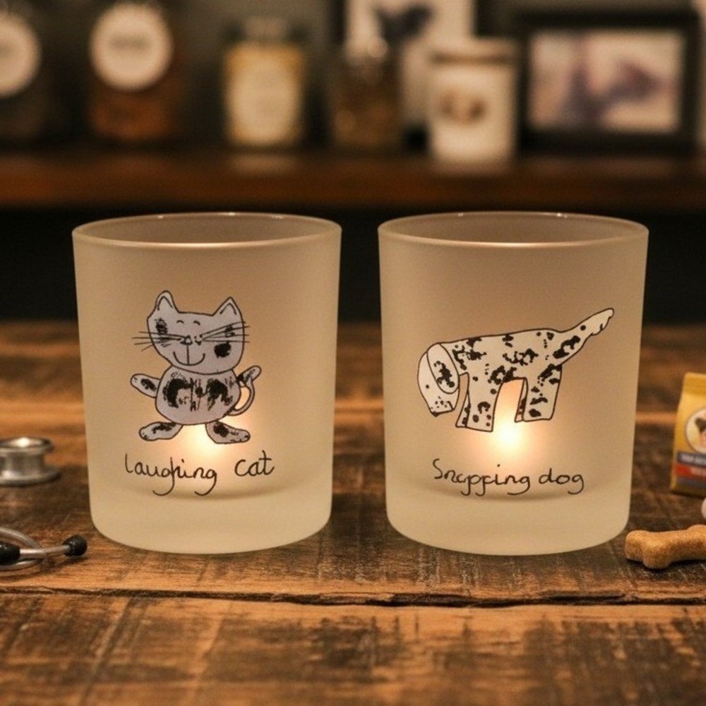 Dartington Designs Frosted Tumblers, Set of 2, Sniffing Dog & Laughing Cat Glass